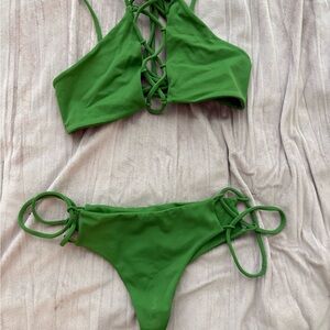 Indah Lush Green Bikini with Strappy Accents
